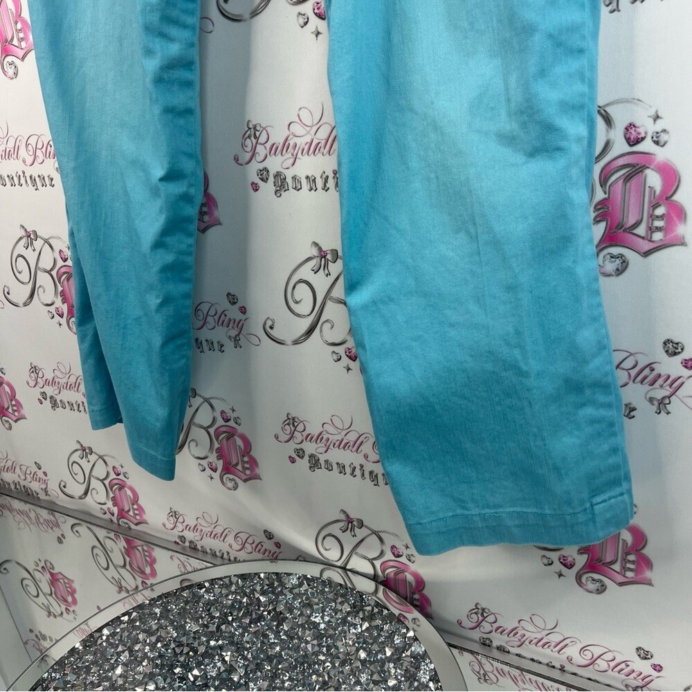Tanjay pants bright aqua blue silver detail hardware Blue Boot Cut Pants - Picture 3 of 13